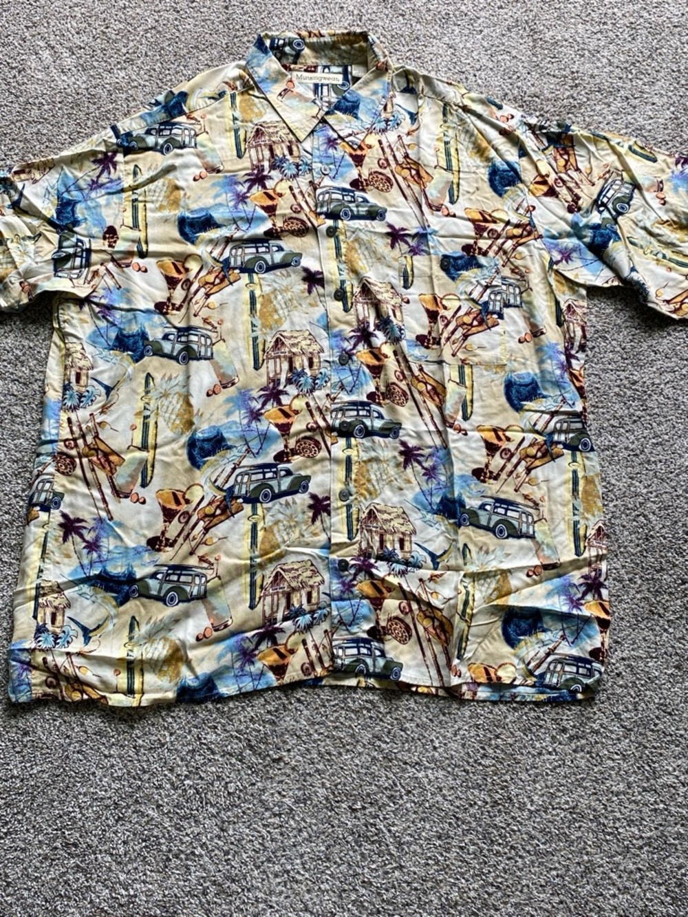 Munsingwear Mens Casual Cream Yellow Tropical Print Button-Down Shirt Size 2XLT